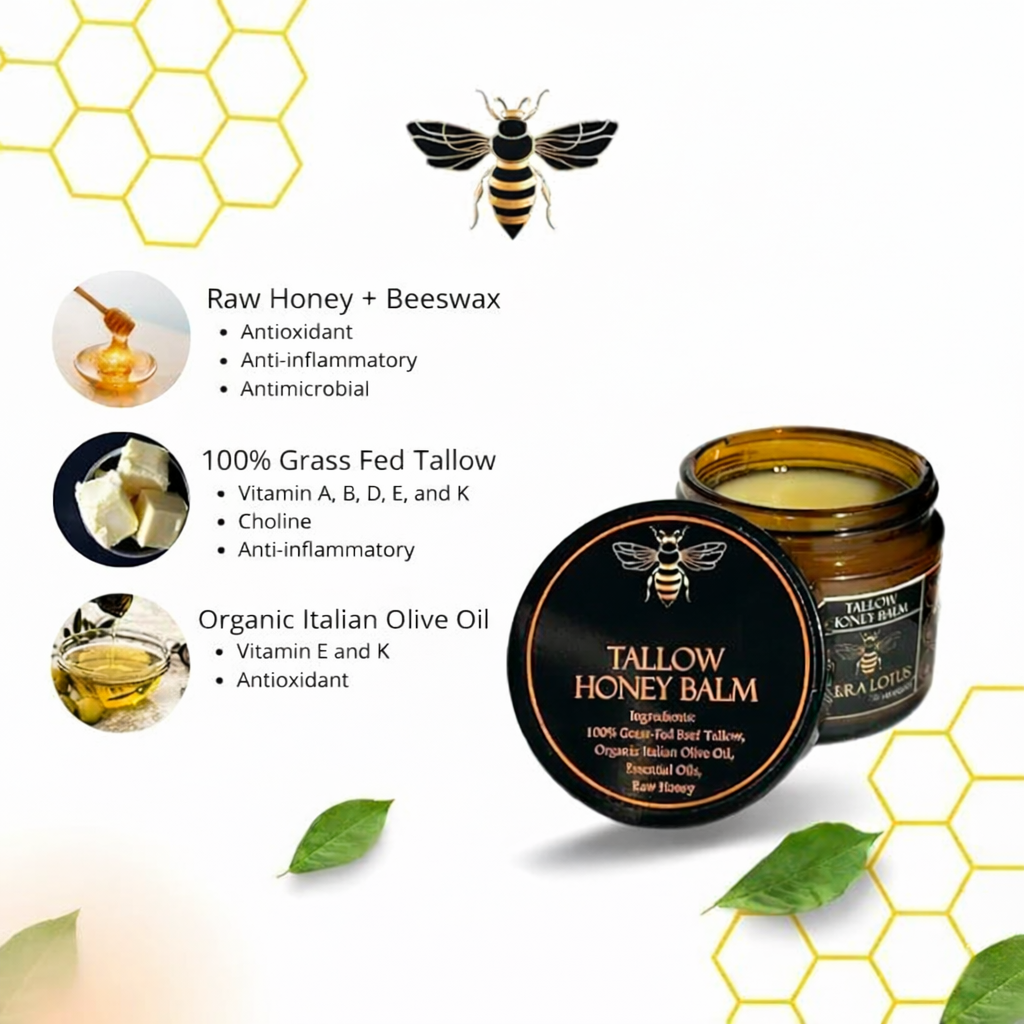 Organic Grass Fed Beef Tallow Balm With Raw Honey
